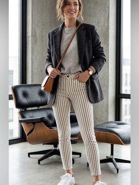 Madewell Skinny Skinny Ankle Jeans Sz 28 Stripe Ivory White Blue Stretch